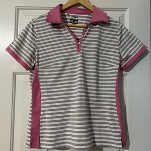 Adidas Pink and Gray Striped Polo Shirt